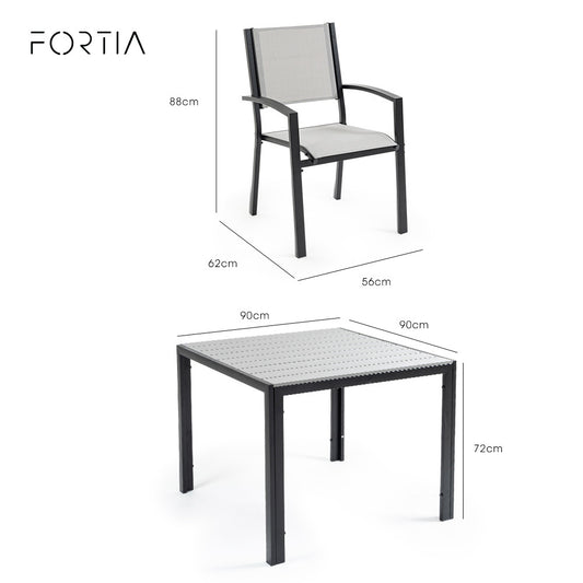 Fortia 5pc Outdoor Dining Furniture Set, 90 x 90cm Table and Chairs Setting for Outside