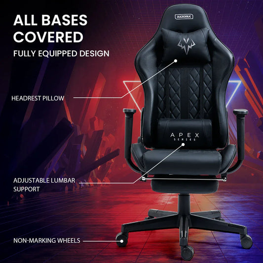 OVERDRIVE Apex Series Reclining Gaming Ergonomic Office Chair with Footrest, Black - Mekamart Australia