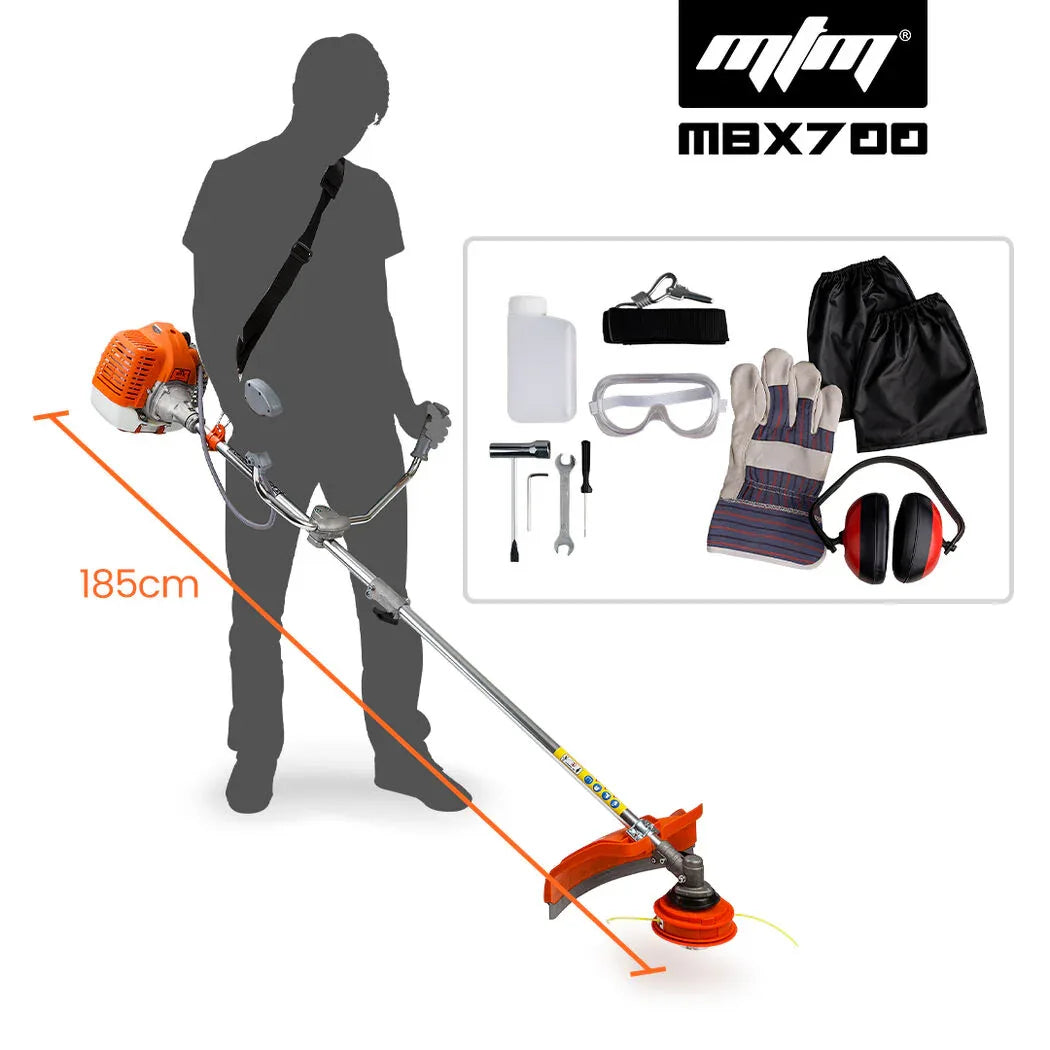 MTM 62cc 7in1 Brush Cutter Garden Multi-Tool , Pole Hedge & Line Trimmer, Bullhorn Handle, 12" Tree Trimming Pruning - Mekamart Australia