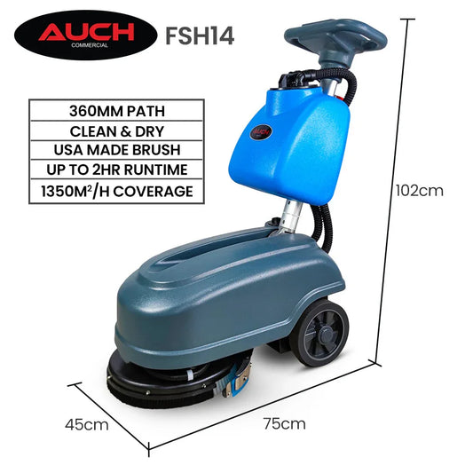AUCH FSH14 Floor Scrubber & Dryer, 360mm, Battery Powered, Walk Behind, Multi-purpose Commercial Grade Machine - Mekamart Australia
