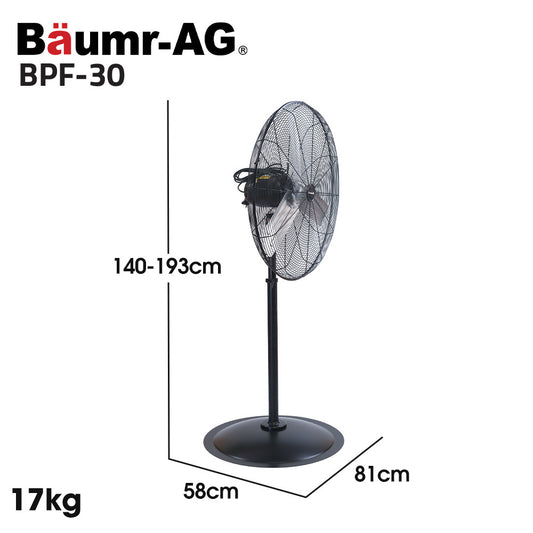 BAUMR-AG 30" 762mm 300W Industrial Pedestal Fan, Large, Commercial, Heavy-duty, 3 Speed, EESS Certified