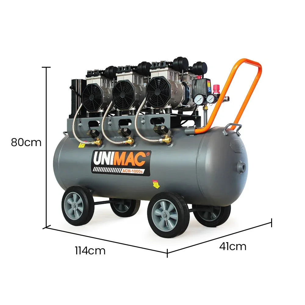 UNIMAC 100L 4.5HP Silent Oil-Free Air Compressor, with Twin Nitto Outlets, 15A Plug - Mekamart Australia