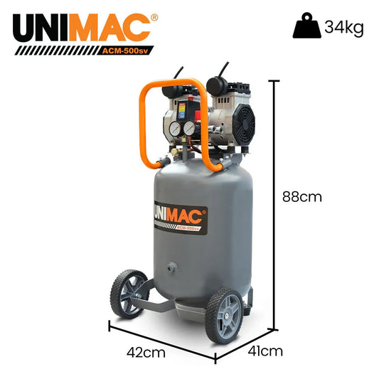 Unimac 2HP 50L Silent Oil-Free Portable Electric Air Compressor, Vertical, for Airtools, Tyre Inflation - Mekamart Australia