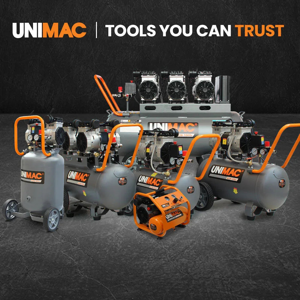 Unimac 2HP 50L Silent Oil-Free Portable Electric Air Compressor, Vertical, for Airtools, Tyre Inflation - Mekamart Australia