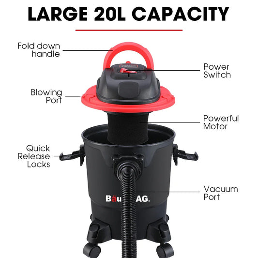 Baumr-AG 20L 1200W Wet and Dry Vacuum Cleaner, with Blower, for Car, Workshop, Carpet - Mekamart Australia