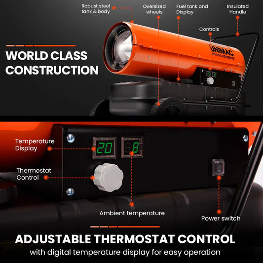 UNIMAC 30KW Portable Industrial Diesel Direct Forced Air Space Heater - Mekamart Australia