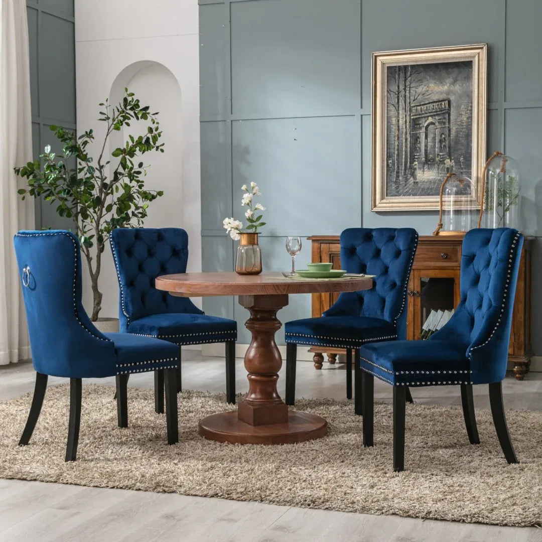 8x Velvet Dining Chairs Upholstered Tufted Kithcen Chair with Solid Wood Legs Stud Trim and Ring-Blue - Mekamart Australia