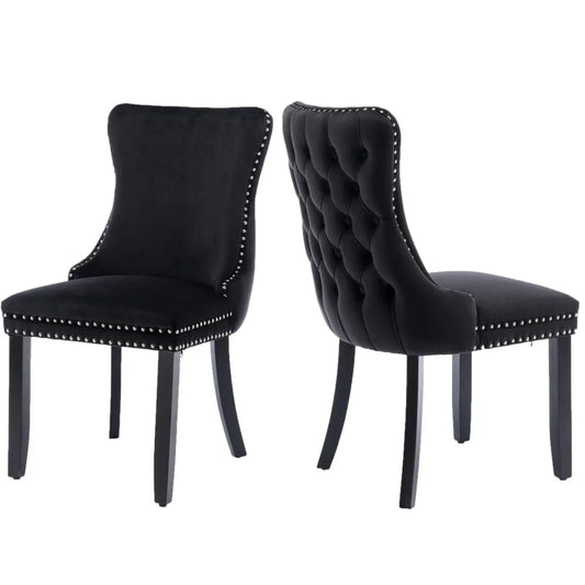 4x Velvet Upholstered Dining Tufted Chairs with Studs Trim and Solid Wood Legs-Black - Mekamart Australia
