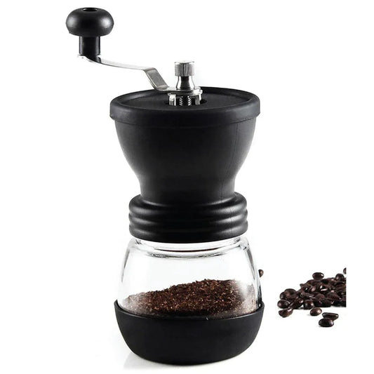 Coffee Bean Grinder - Manual Hand Stainless Ceramic Burr Core Glass Jar Nut Mill - Mekamart Australia
