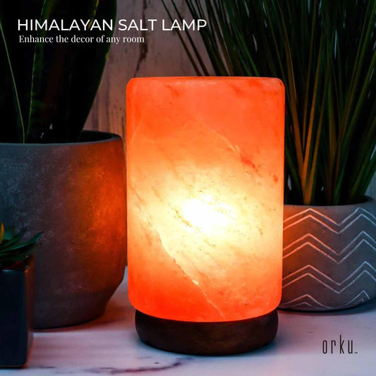 USB Himalayan Salt Lamp - Cylinder Carved Shape Pink Crystal Rock LED Light - Mekamart Australia