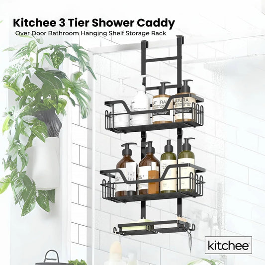 Kitchee 3 Tier Shower Caddy Over Door Bathroom Hanging Shelf Storage Rack Black - Mekamart Australia
