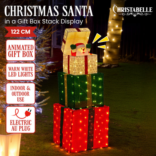 Christabelle 122cm Animated Present Stack Santa Led Lights Christmas Tree Decor