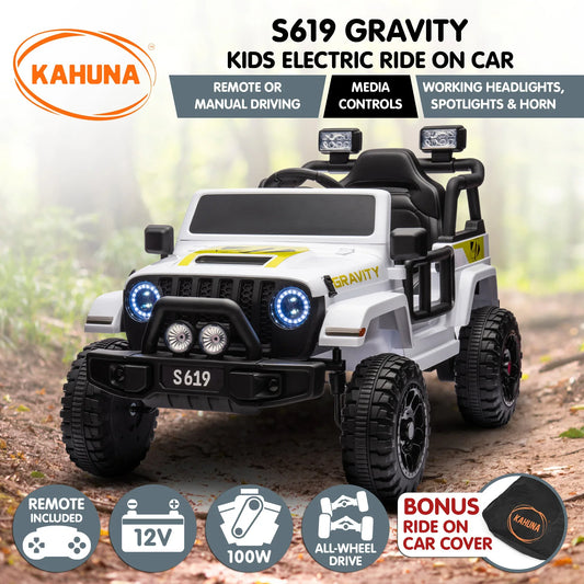 Kahuna S619 Gravity Kids Electric Ride On Car - White - Mekamart Australia