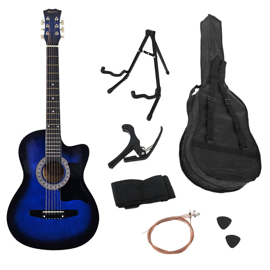 Karrera 38in Pro Cutaway Acoustic Guitar with Bag Strings - Blue Burst - Mekamart Australia