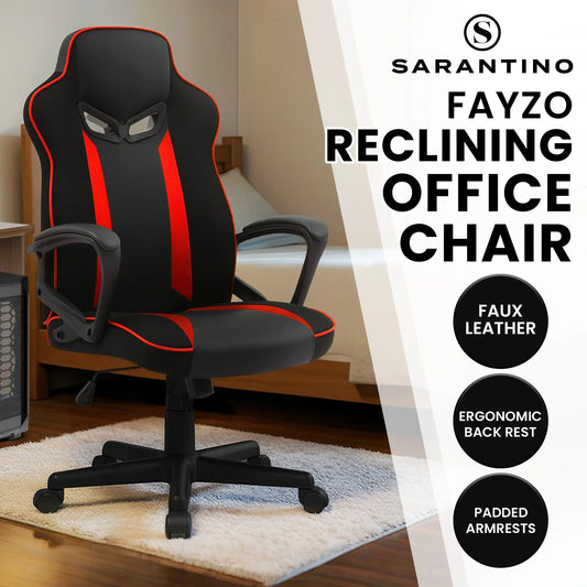 Sarantino Fayzo Racing Reclining Office Gaming Chair Black And Red Adjustable Computer Desk Seat With Adjustable Height, Breathable Mesh Back, Padded Armrests - Mekamart Australia