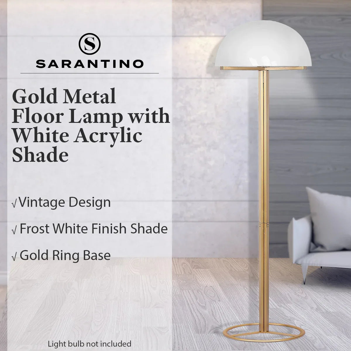 Sarantino Metal Floor Lamp with White Acrylic Shade by Sarantino - Mekamart Australia