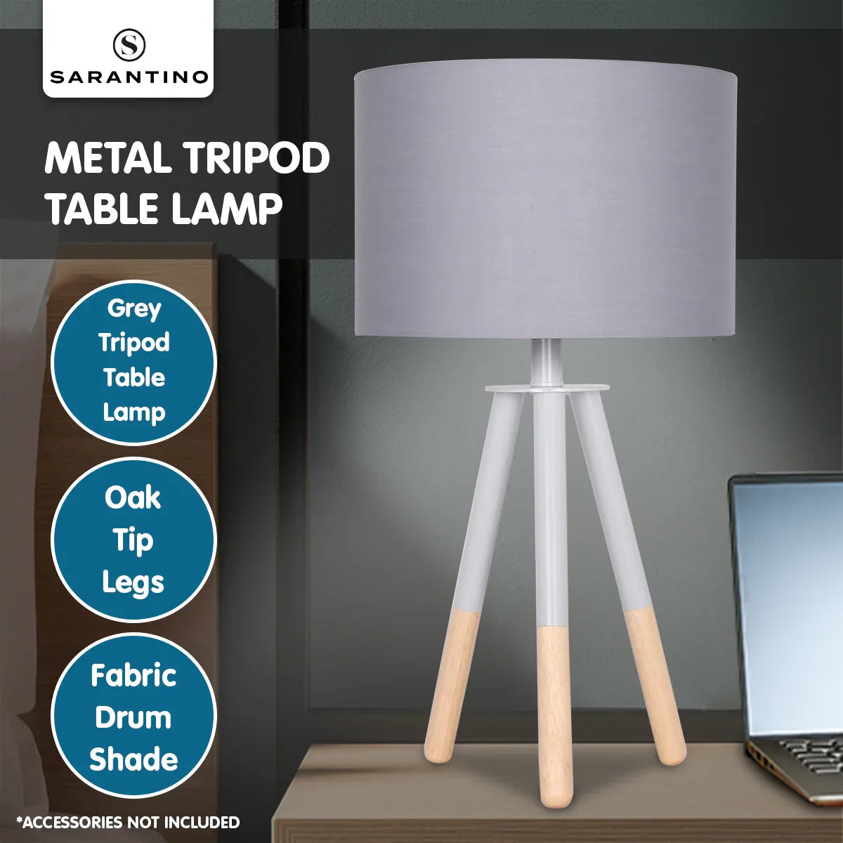 Sarantino Tripod Desk Lamp in Metal & Wood Nordic Minimalist Light - Mekamart Australia