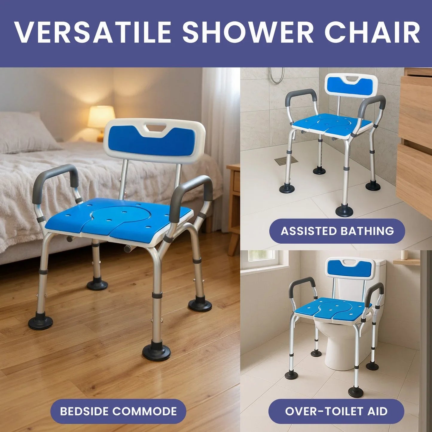 Orthonica Height-Adjustable Aluminium Commode Shower Chair with Armrests Backrest Armrests Soft Stool Seat Aid - Mekamart Australia