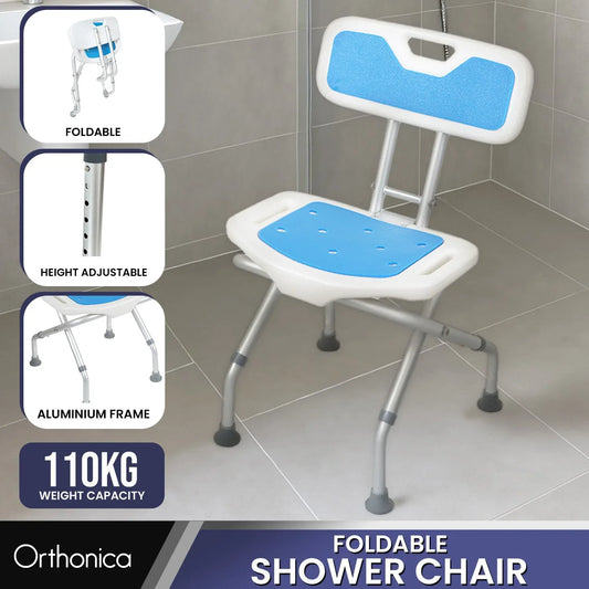 Orthonica Compact & Foldable Commode Shower Chair w/Height Adjustable Aluminium Frame Non Slip Feet HDPE Seat & Backrest - Mekamart Australia