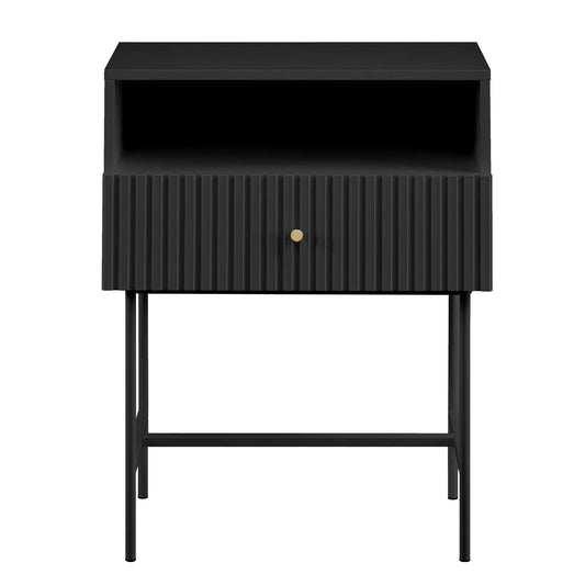 Sarantino Cecil Slender Fluted Bedside Table in Black - Mekamart Australia