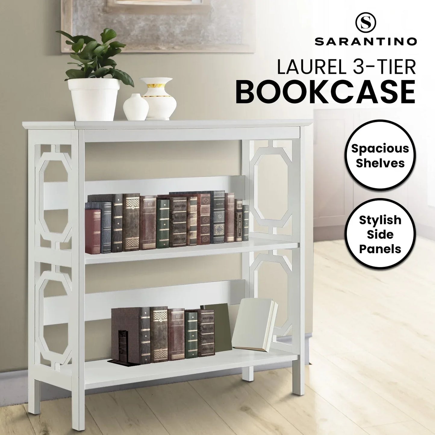 Sarantino Laurel 3-Tier Bookshelf Display Rack in White - Mekamart Australia