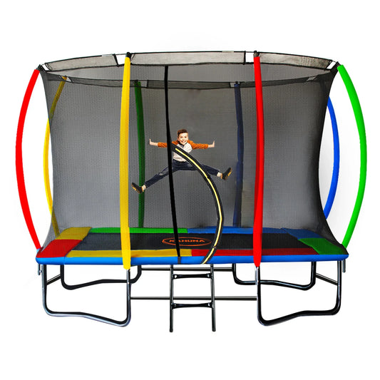 Kahuna 8ft x 11ft Rectangular Trampoline Rainbow Free Safety Net Spring Pad Cover Mat Ladder - Mekamart Australia