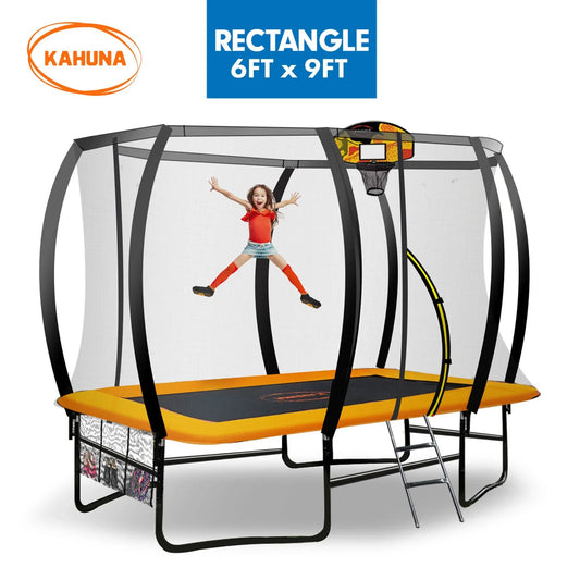 Kahuna 6 Ft X 9 Ft Rectangular Outdoor Trampoline With Basketball Set - Orange - Mekamart Australia