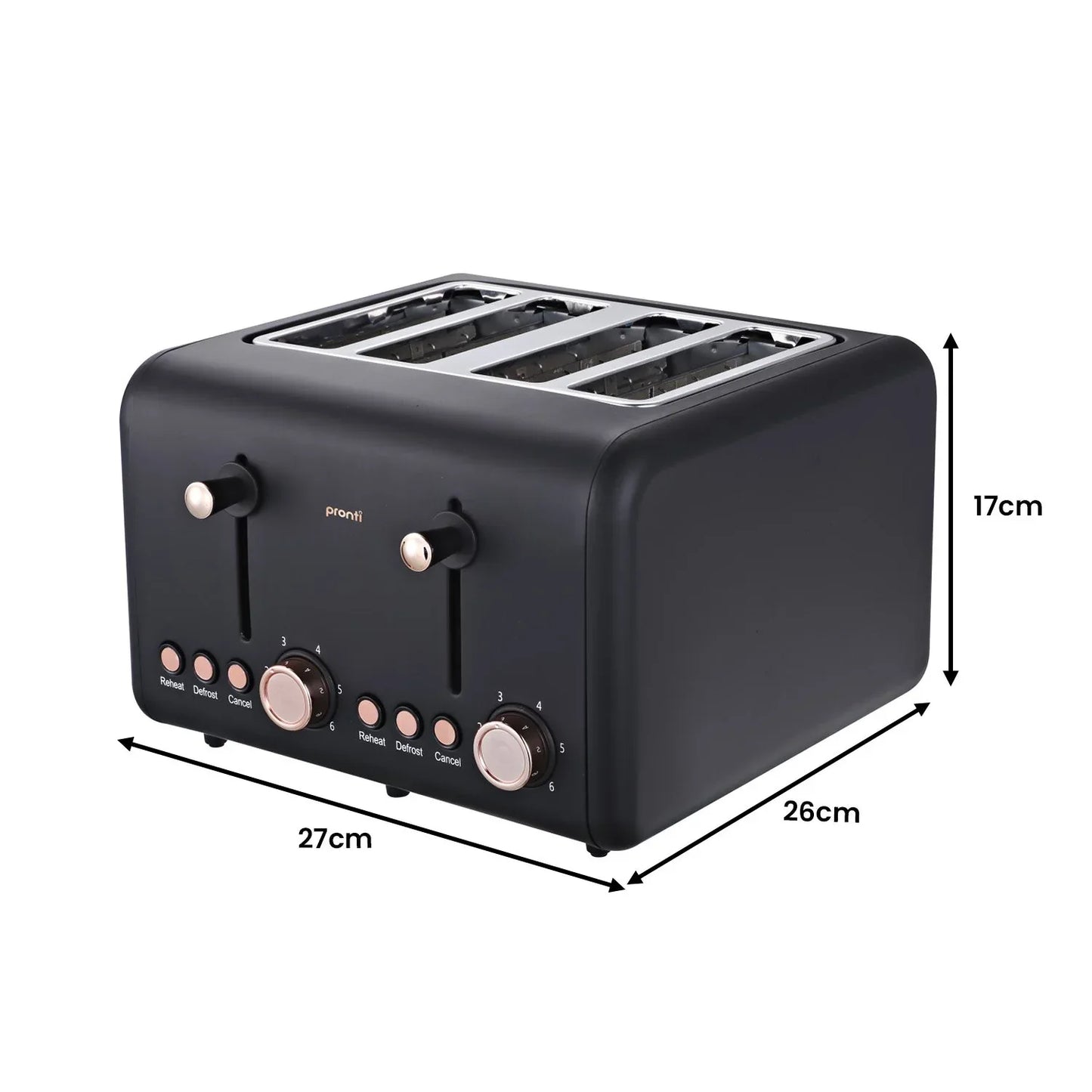 Pronti 4 Slice Toaster Rose Trim Collection - Black - Mekamart Australia
