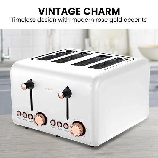 Pronti 4 Slice Toaster Rose Trim Collection - White - Mekamart Australia