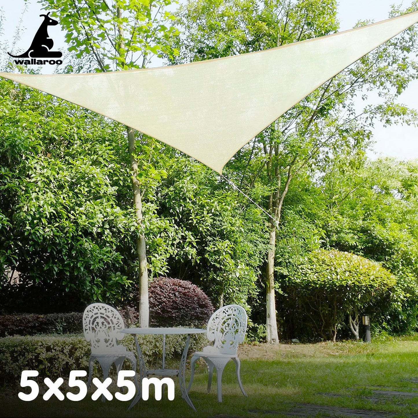 Wallaroo Waterproof 160GSM Outdoor Sun Shade Sail Canopy 5m Triangle