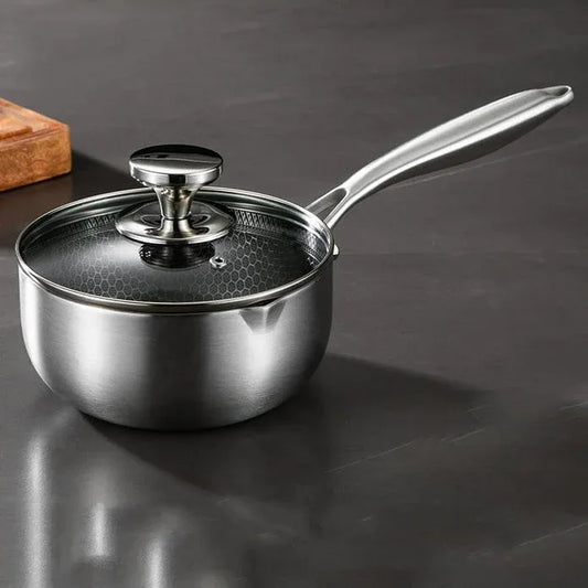 24cm 316L Stainless Steel Saucepan Compound Steel Honeycomb Nonstick Sauce Pan with Glass Lid 3.2L Pot Stay-Cool Handle Multipurpose Milk Saucepan, Induction Capable and Gas Stove - Mekamart Australia