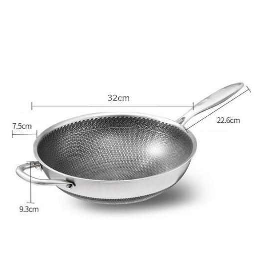 32cm 304 Stainless Steel Non-Stick Stir Fry Cooking Kitchen Honeycomb Wok Pan with Lid - Mekamart Australia