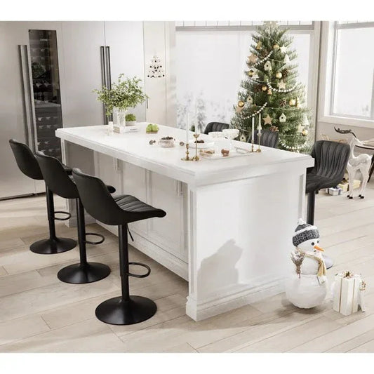 SERENITà Black Modern Height Adjustable Swivel Bar Stools Upholstered Leather Barstool Kitchen Island Chairs with Metal Frame (Set of 2) - Mekamart Australia