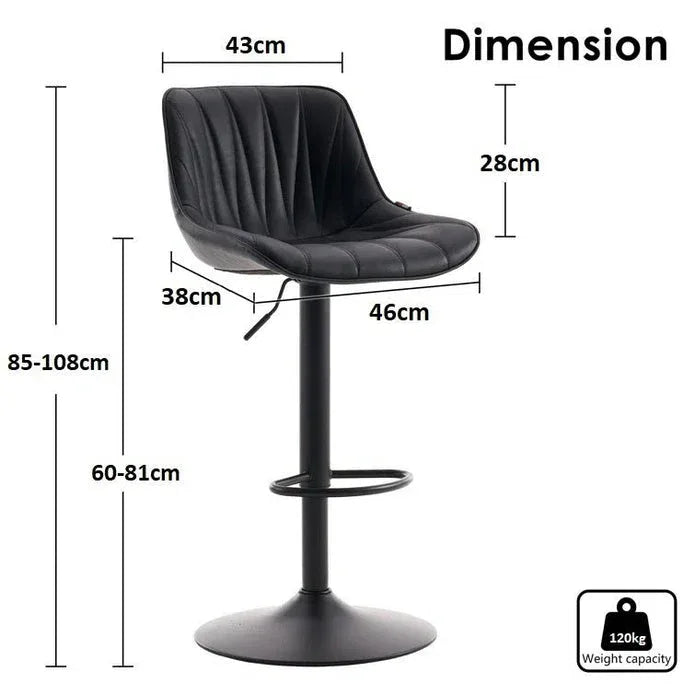 SERENITà Black Modern Height Adjustable Swivel Bar Stools Upholstered Leather Barstool Kitchen Island Chairs with Metal Frame (Set of 2) - Mekamart Australia