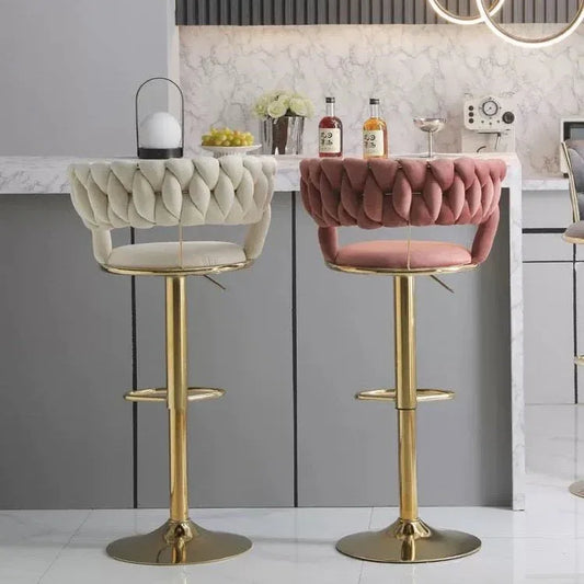 SERENITà Ivory Velvet Seat Kitchen Breakfast Bar Stools Counter Height Barstools with Back Cushioned Chairs for Home Bar x2 - Mekamart Australia