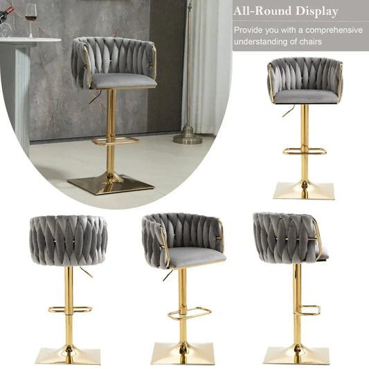 SERENITà Modern Velvet Breakfast Bar Stools Swivel Barstools Adjustable Counter Stools with Backrest Set of 2 Grey - Mekamart Australia