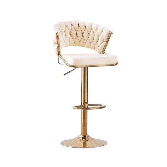 2x Height Beige Velvet Padded Golden Round Base Barstools Chairs - Mekamart Australia