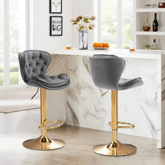 SERENITà Swivel Bar Stools Set of 2 Counter Height Barstools with Back Velvet Upholstered Adjustable Stool Chair Min Century Modern Bar Stool for Kitchen Island (Grey) - Mekamart Australia