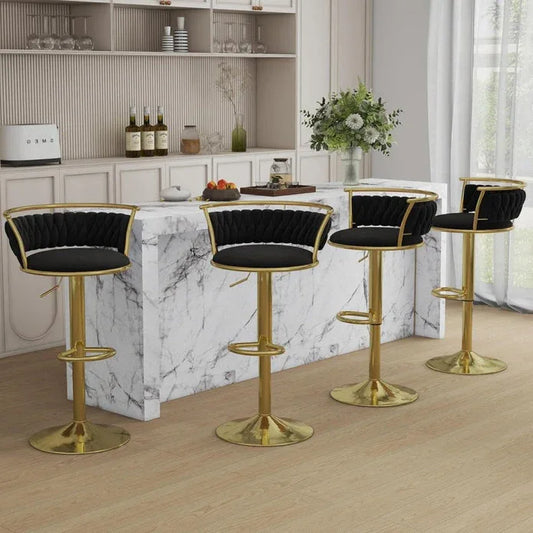 SERENITà Golden Swivel Upholstered Velvet Adjustable Height Counter Stool with Metal Frame Black (Set of 2) - Mekamart Australia