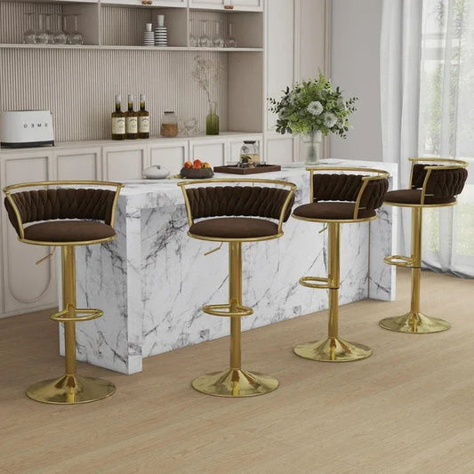 SERENITà Golden Swivel Upholstered Velvet Adjustable Height Counter Stool with Metal Frame Coffee (Set of 2) - Mekamart Australia