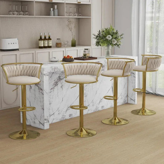 SERENITà Golden Swivel Upholstered Velvet Adjustable Height Counter Stool with Metal Frame Ivory (Set of 2) - Mekamart Australia