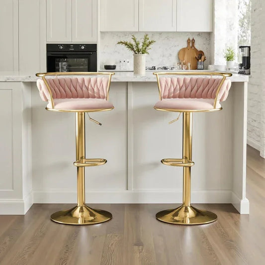 SERENITà Golden Swivel Upholstered Velvet Adjustable Height Counter Stool with Metal Frame Pink (Set of 2) - Mekamart Australia