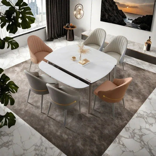 VELLUTO Dining Chairs Set Armchairs Mid Century Modern Kitchen Dining Room Chairs Faux Leather Accent Chairs Metal Vanity Lounge Chair with Back for Living Room Bedrooms Set of 2 (Brown) - Mekamart Australia