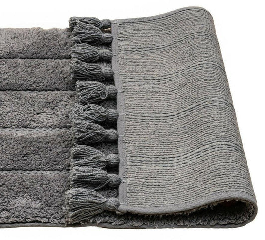 Cotton Fringe Tufted Non-Slip Bathmat Charcoal Grey - Mekamart Australia