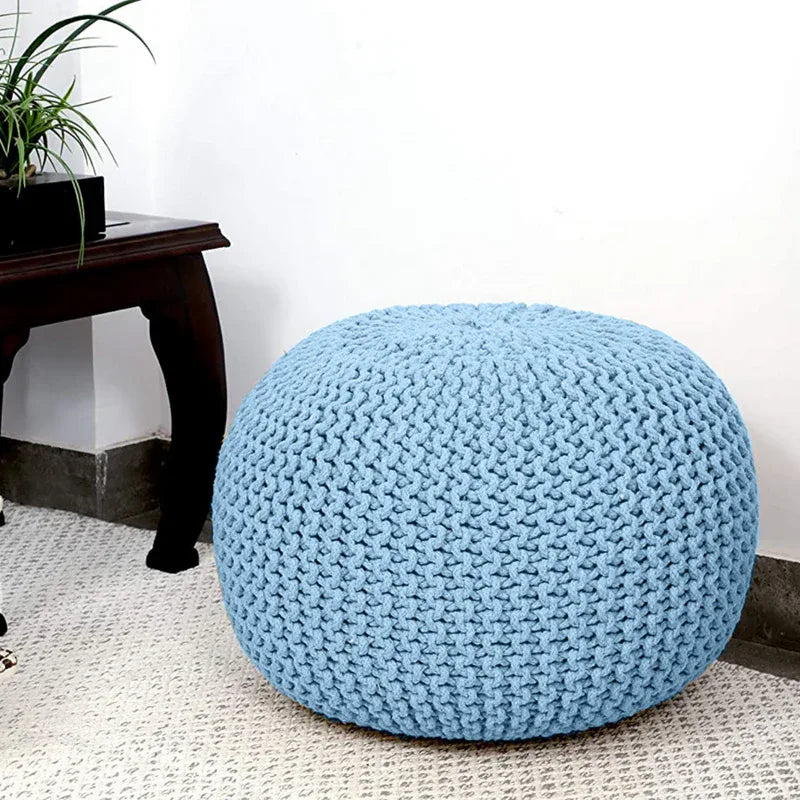 Braided Ottoman Pouffe Footstool Hand Knitted (Blue) - Mekamart Australia