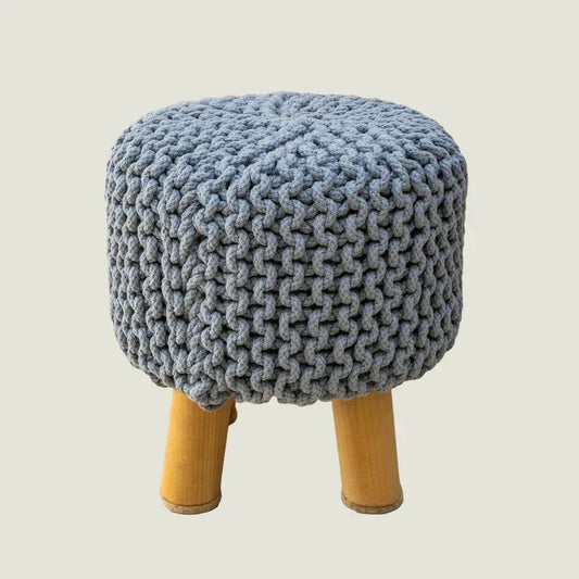 Kids Hand Knitted Cotton Braided Foot Rest Sitting Stool Ottoman (Light Grey) - Mekamart Australia