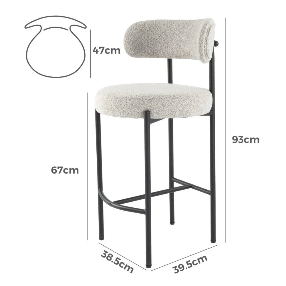 Sleek White Quartz Metal Boucle Elsa Bar Stools - Mekamart Australia