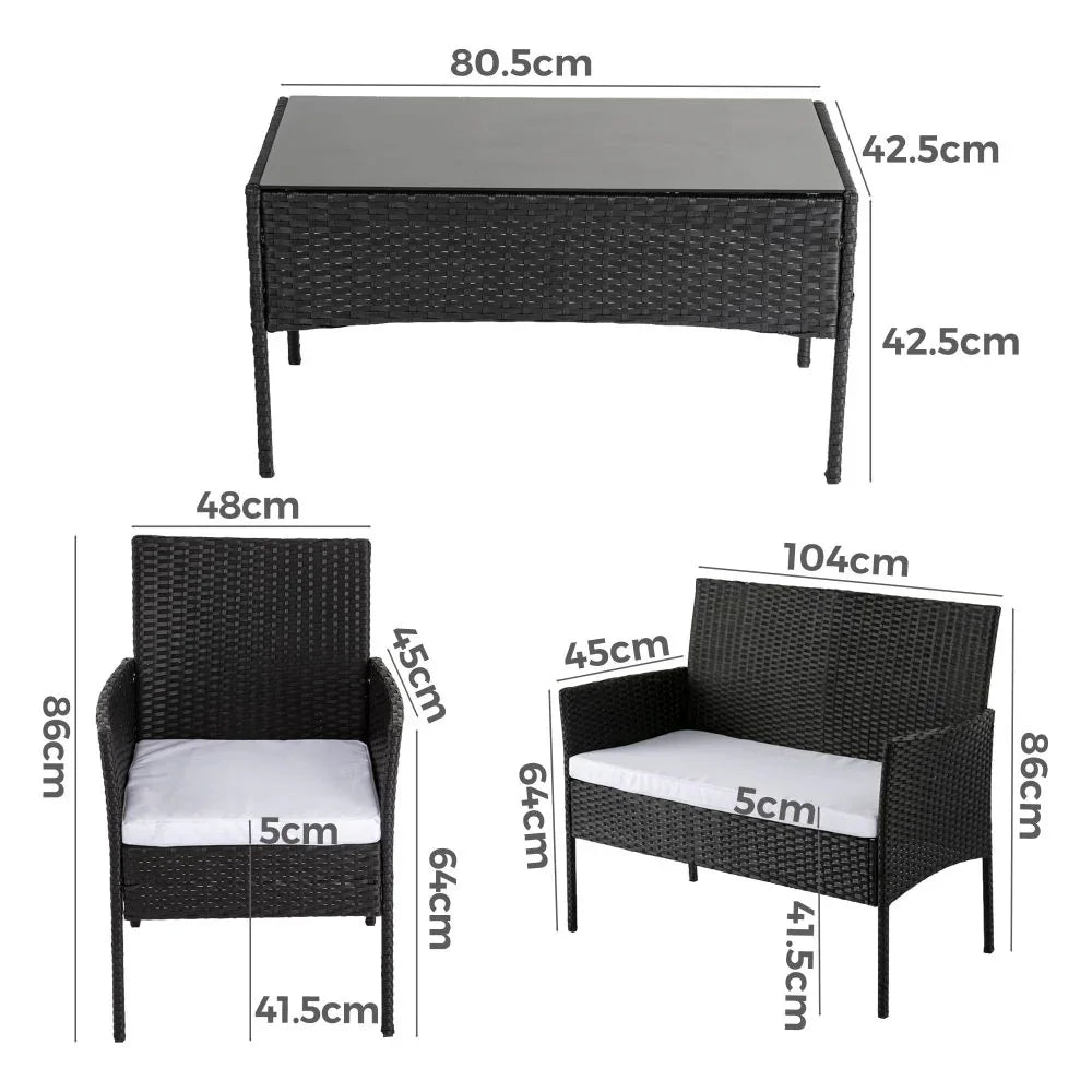 Ville 4-Seater PE Wicker Outdoor Lounge Sofa Set - Mekamart Australia