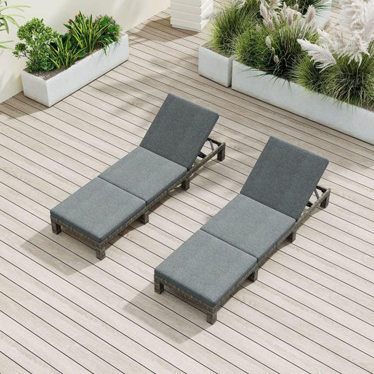 Grey Rattan Sunbed with Adjustable Recline - Mekamart Australia