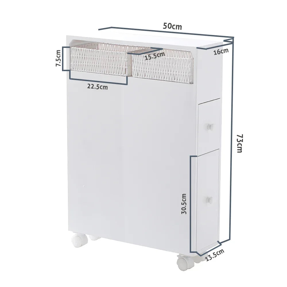 Removable Bathroom Side Cabinet Toilet Caddy with Storage Drawers- White - Mekamart Australia